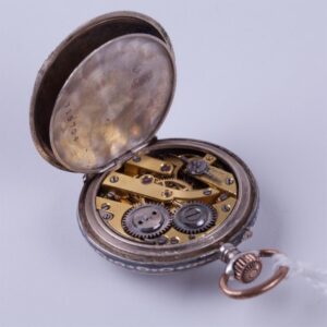 Open face silver pocket watch with enamel dial. — image 2