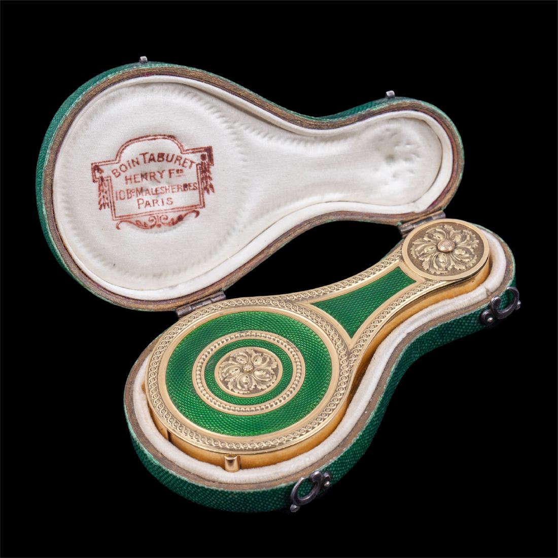 Gold and guilloche enamel decorative magnifier — image 1