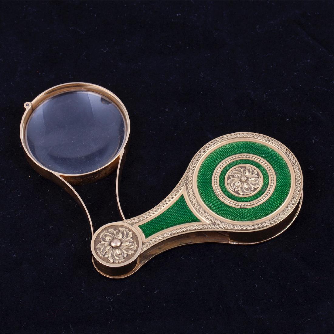 Gold and guilloche enamel decorative magnifier — image 4