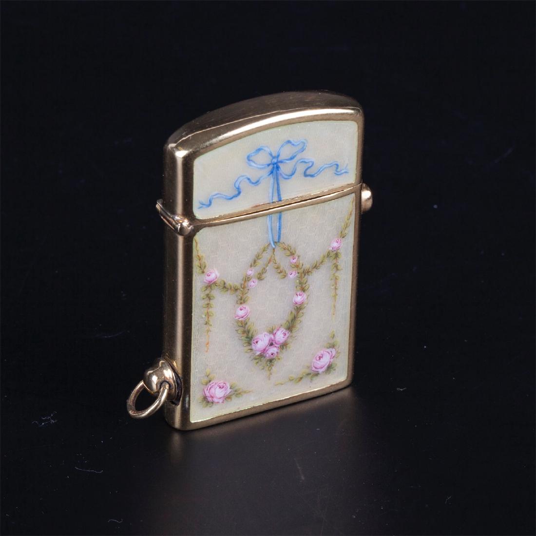 Vintage enamel and yellow metal cigarette lighter — image 2