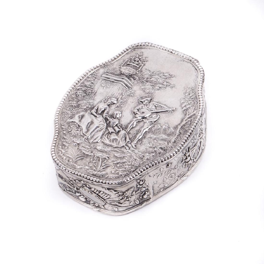 Antique German silver box with gallant scenes — image 1