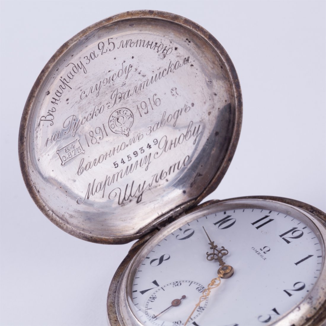 Hunting case silver pocket watch Omega. — image 6