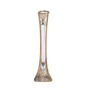 Art Nouveau glass vase with brass and green stones — image 1