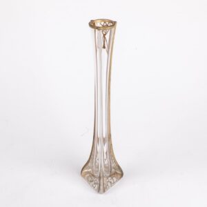 Art Nouveau glass vase with brass and green stones — image 2