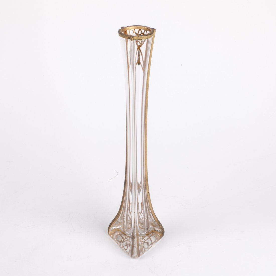 Art Nouveau glass vase with brass and green stones — image 2