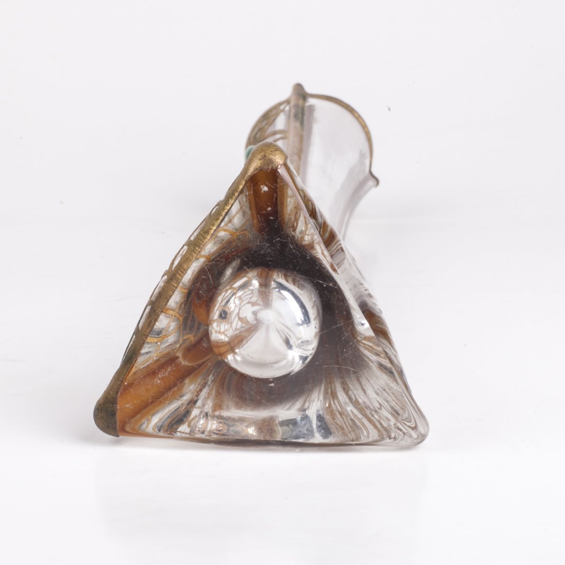 Art Nouveau glass vase with brass and green stones — image 4