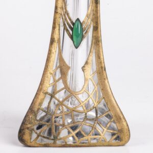 Art Nouveau glass vase with brass and green stones — image 5