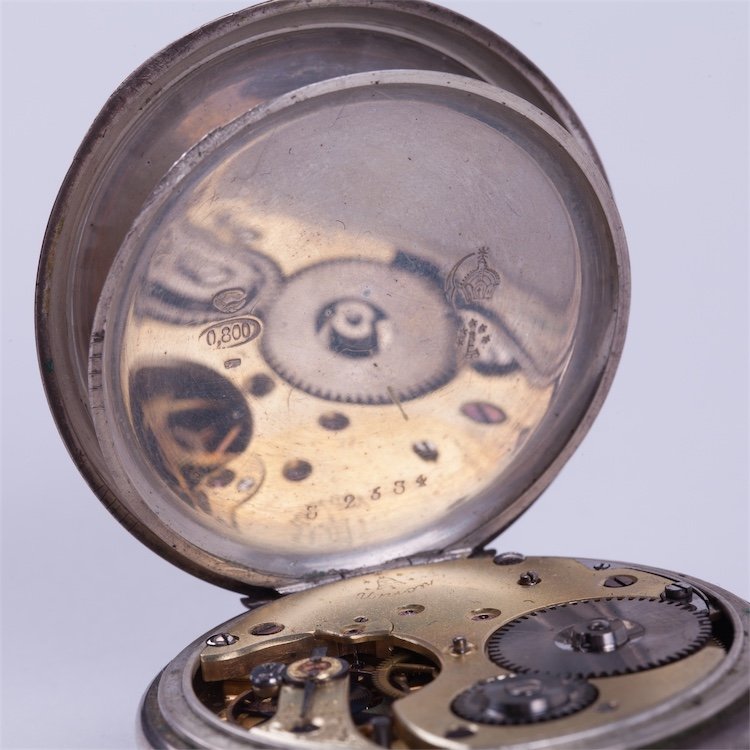 German "Union Glashutte" silver pocket watch. — image 4