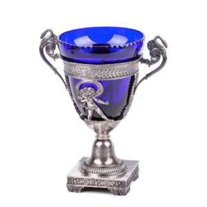 Antique silver mounted blue glass candy dish — image 1