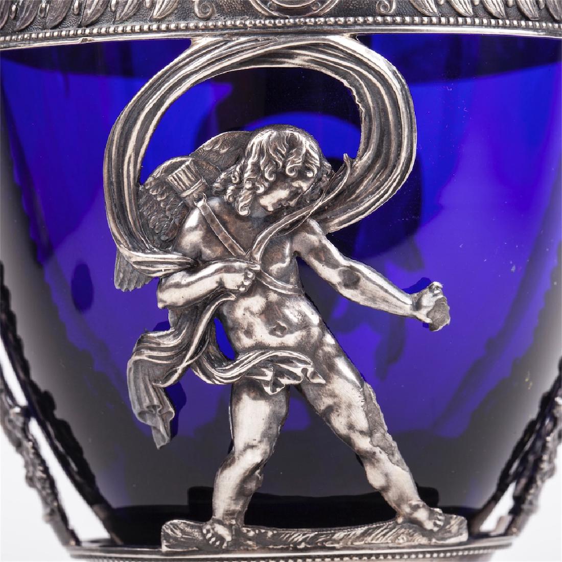 Antique silver mounted blue glass candy dish — image 2