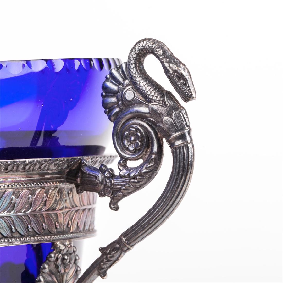 Antique silver mounted blue glass candy dish — image 3