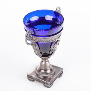 Antique silver mounted blue glass candy dish — image 4