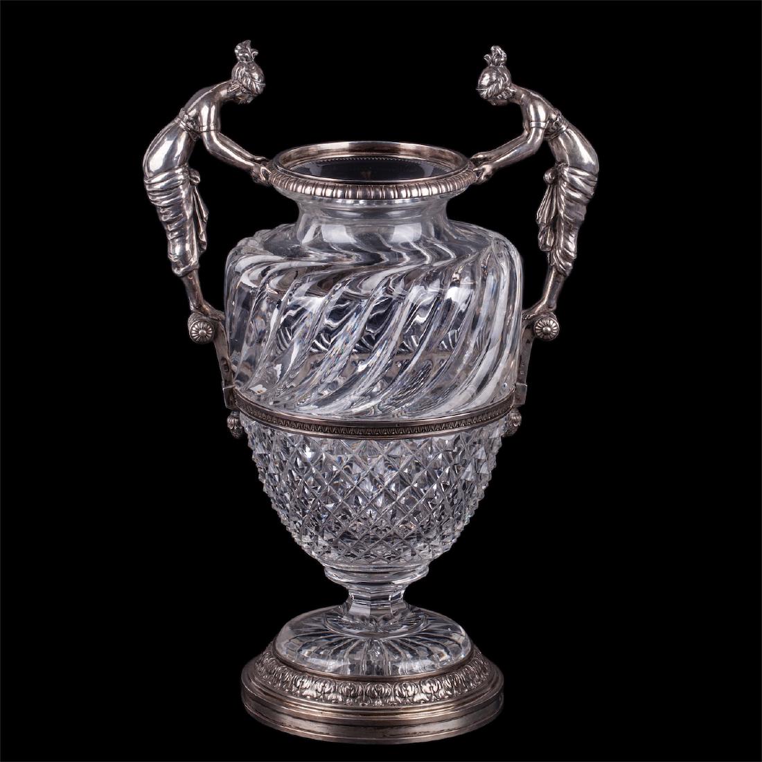 Faberge silver mounted cut-glass amphora — image 1