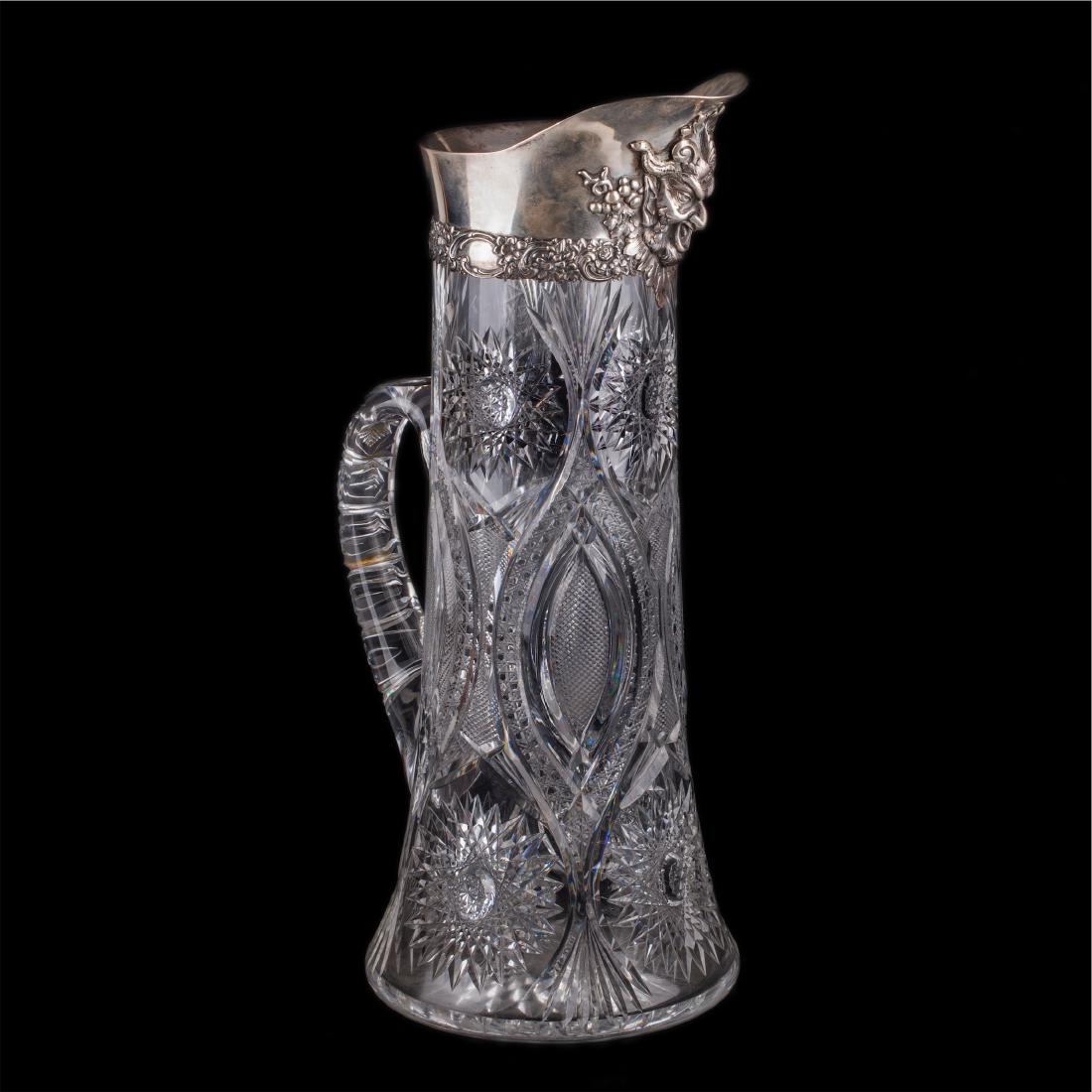 Huge Tiffany silver mounted cut glass pitcher — image 1