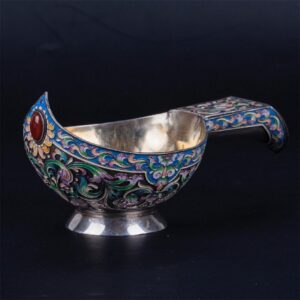 Russian silver enamel kovsh — image 1