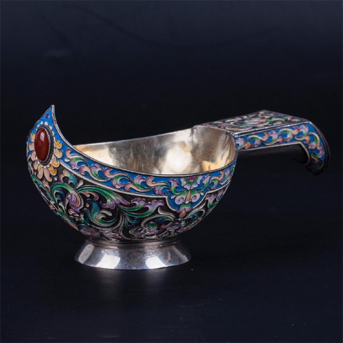 Russian silver enamel kovsh — image 1