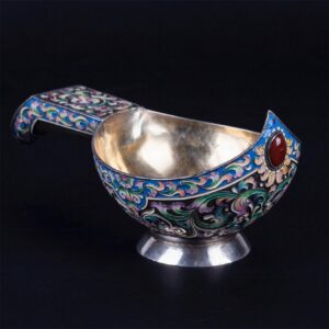 Russian silver enamel kovsh — image 2