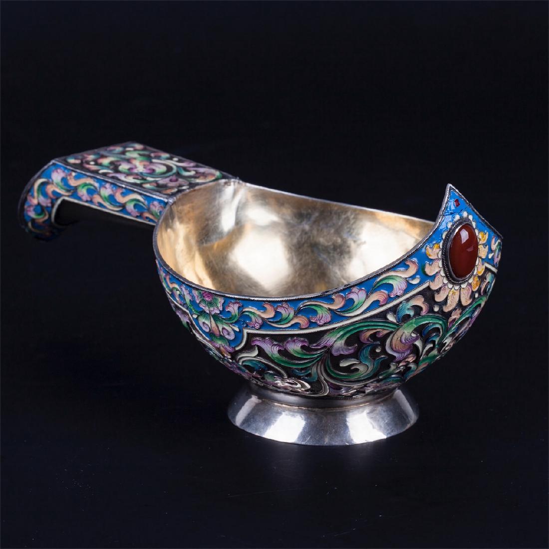 Russian silver enamel kovsh — image 2