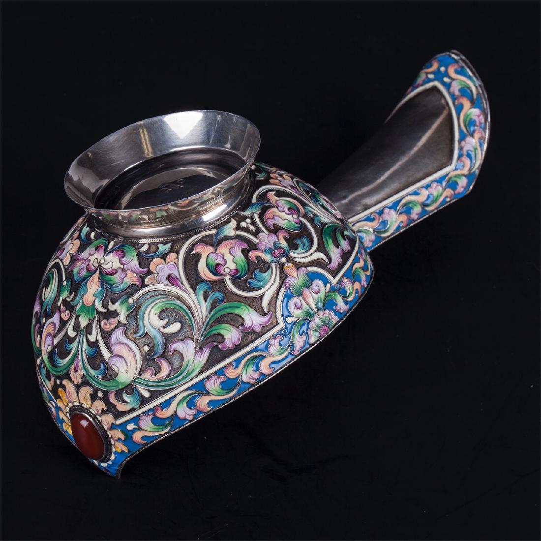 Russian silver enamel kovsh — image 4