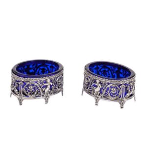 A pair of antique silver mounted blue glass salt — image 1