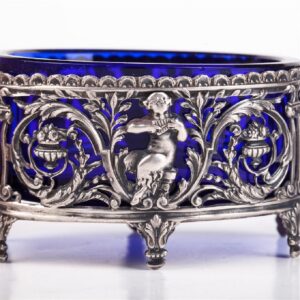 A pair of antique silver mounted blue glass salt — image 2