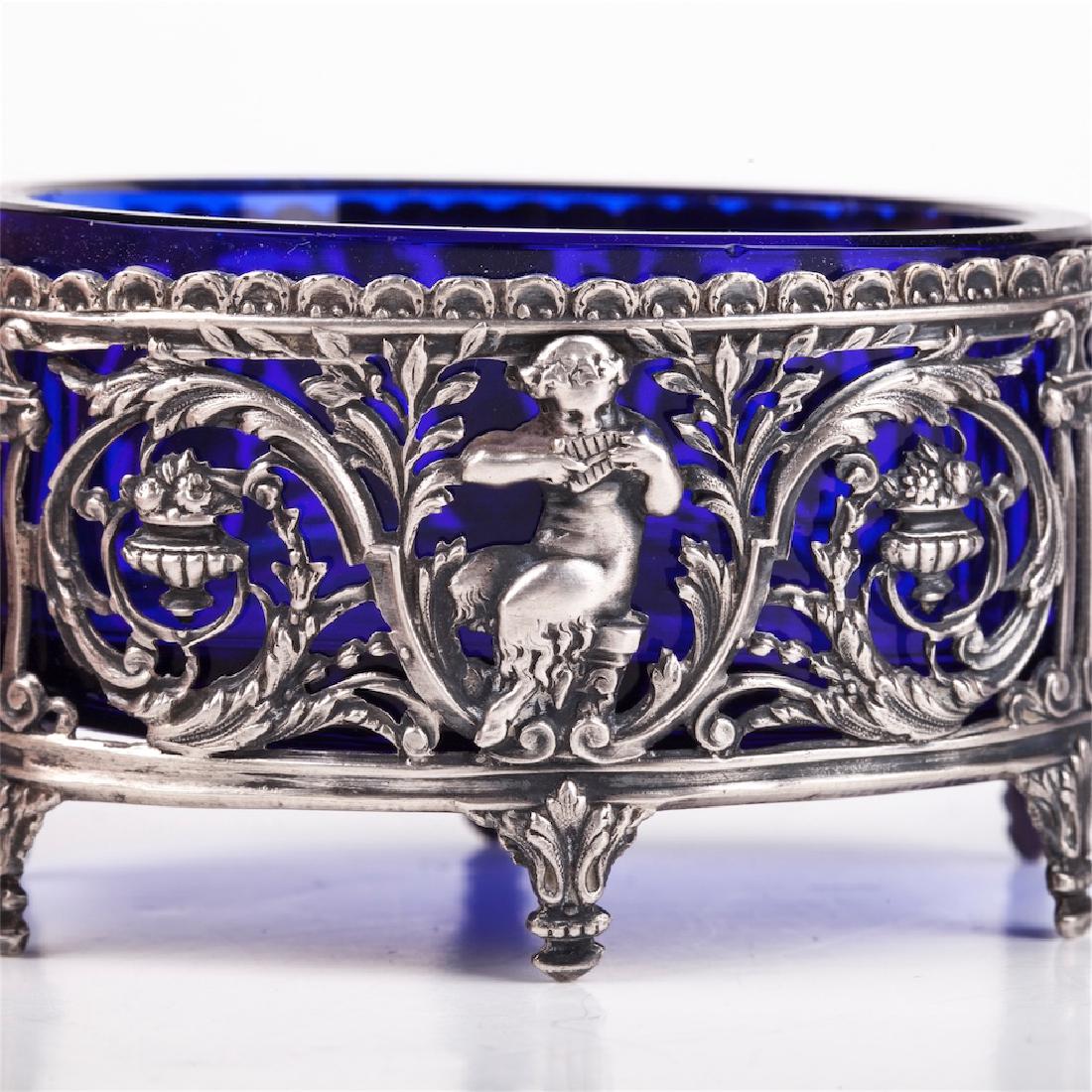 A pair of antique silver mounted blue glass salt — image 2