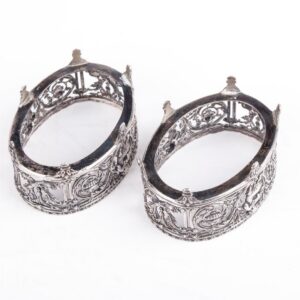 A pair of antique silver mounted blue glass salt — image 3