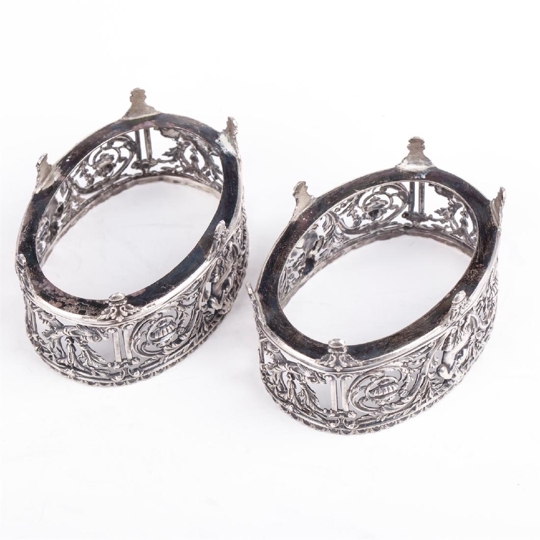 A pair of antique silver mounted blue glass salt — image 3
