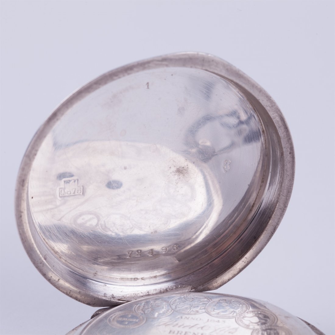 Hunting case silver pocket watch "Perret & Fils" — image 3