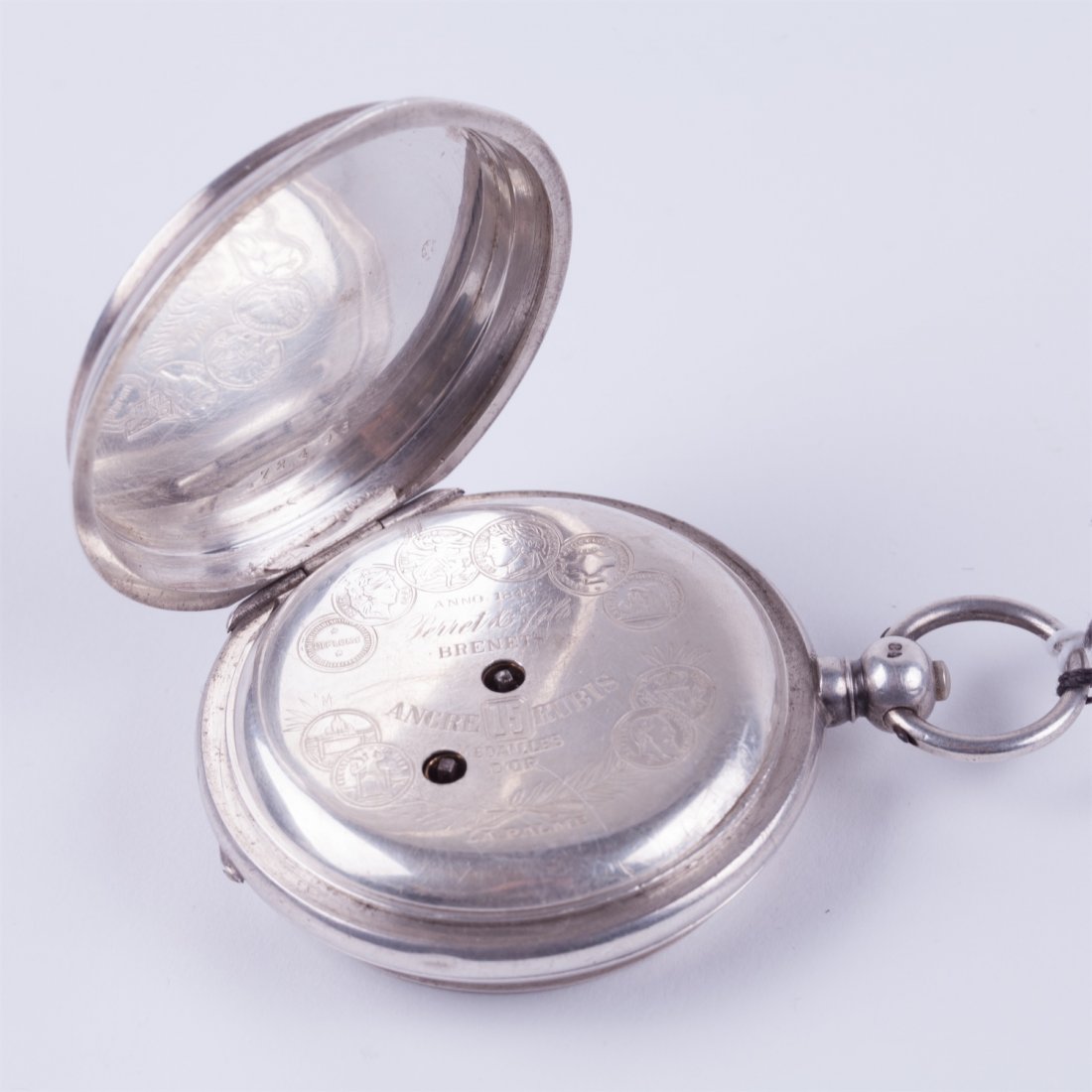 Hunting case silver pocket watch "Perret & Fils" — image 4