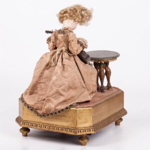 Antique music doll playing on Guitar on stand — image 4