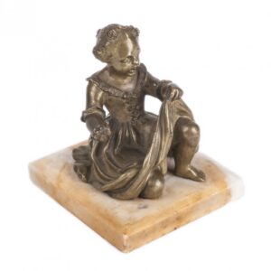 Bronze French figure of a girl on a marble stand — image 1