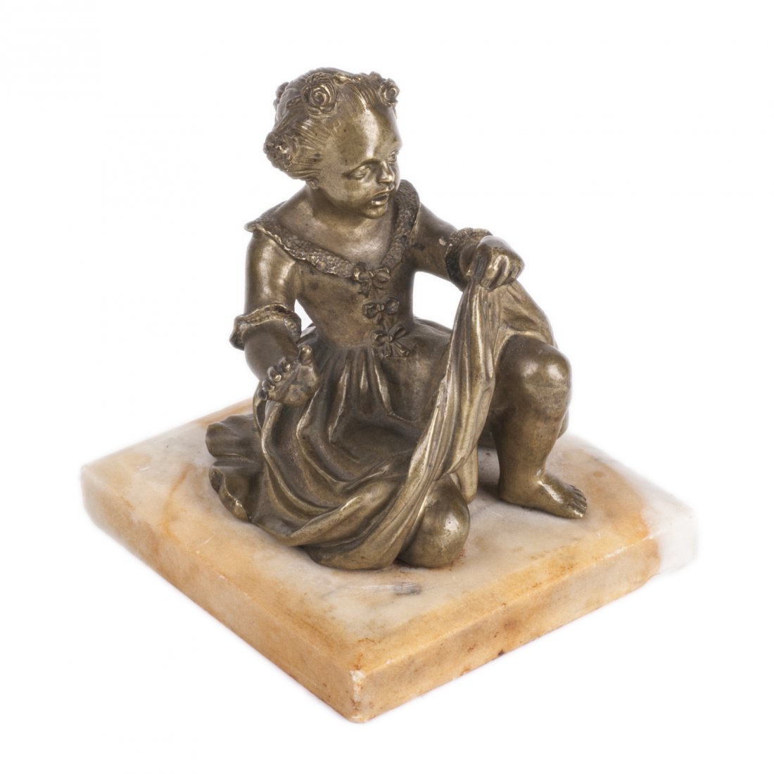 Bronze French figure of a girl on a marble stand — image 1