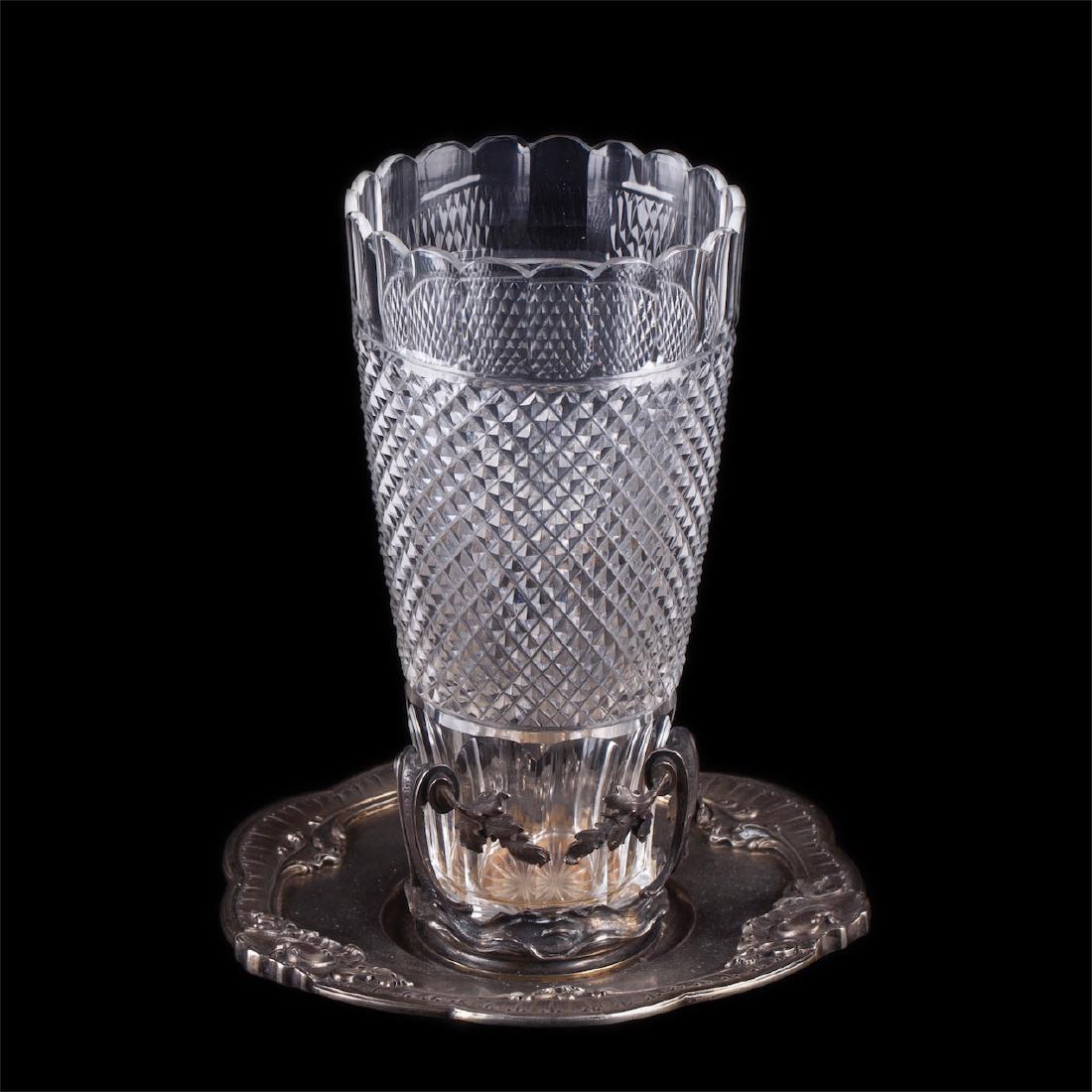 Antique Belgium crystal vase on silver stand — image 1