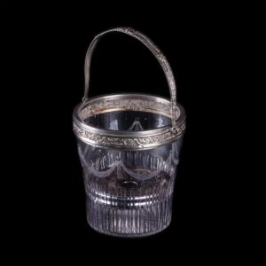 Glass ice bucket, caviar cooler, with silver rim and — image 1