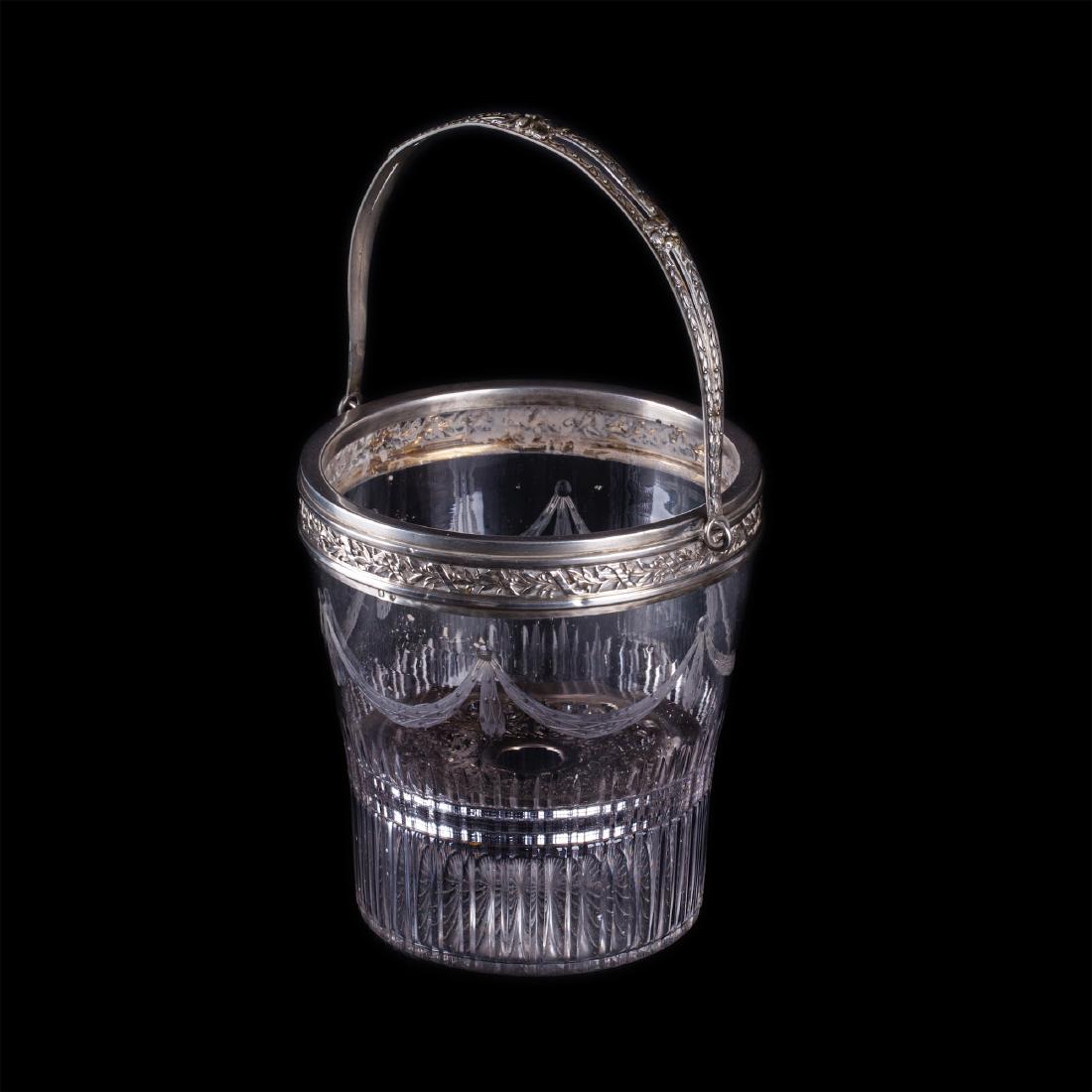 Glass ice bucket, caviar cooler, with silver rim and — image 1