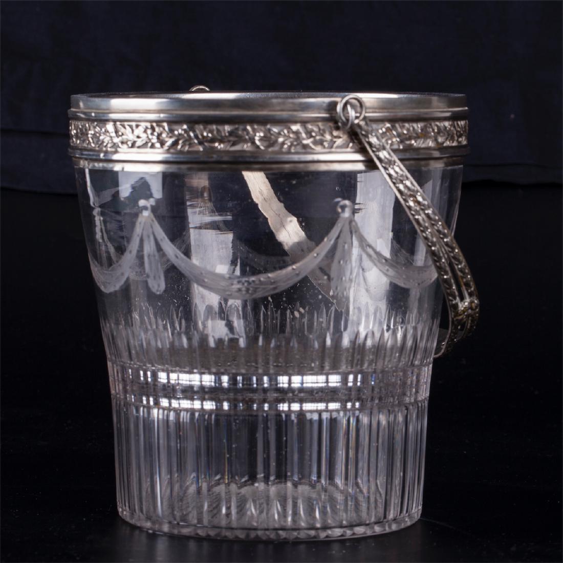 Glass ice bucket, caviar cooler, with silver rim and — image 3