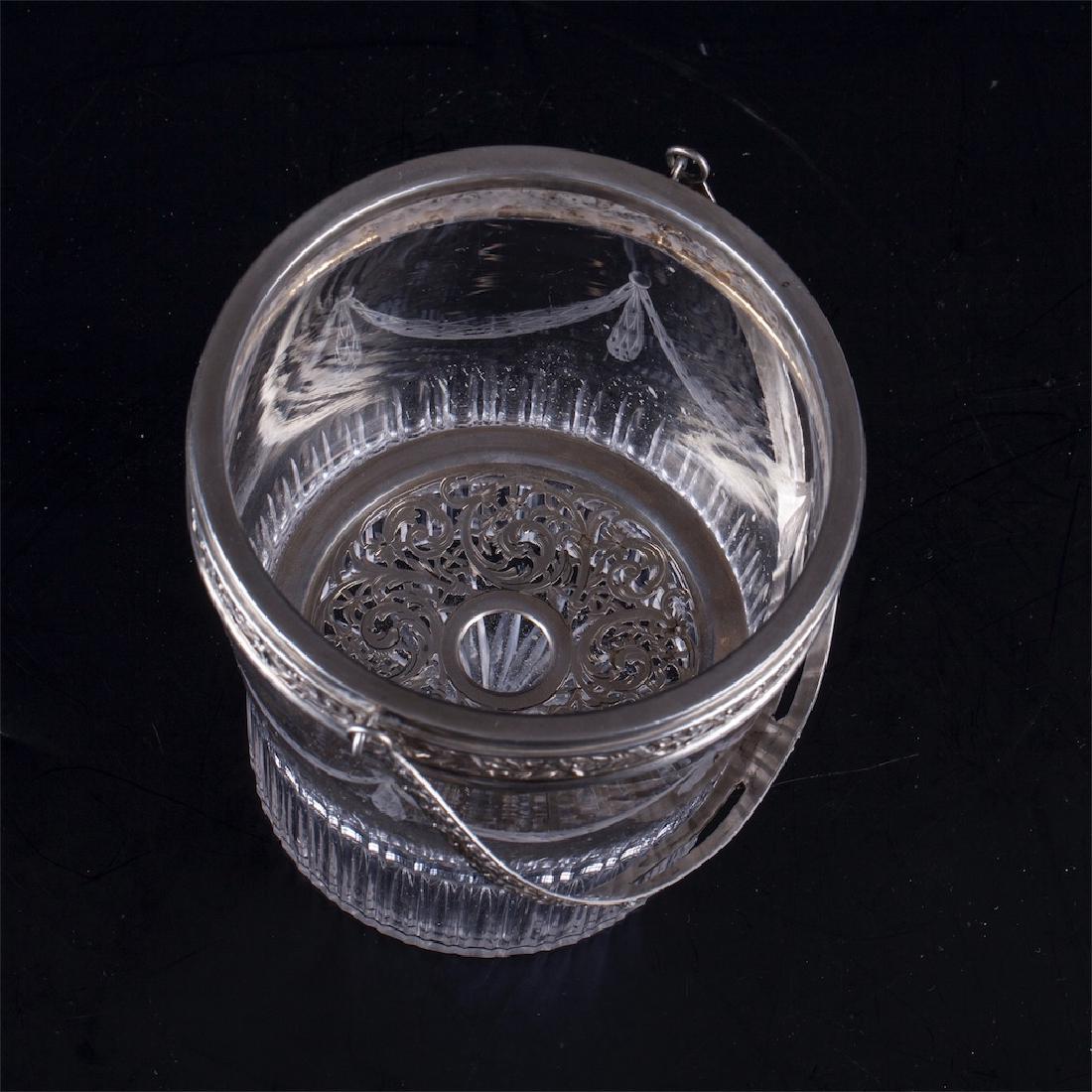 Glass ice bucket, caviar cooler, with silver rim and — image 4