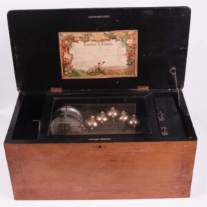Antique Swiss music box with drum and 5 bells — image 1