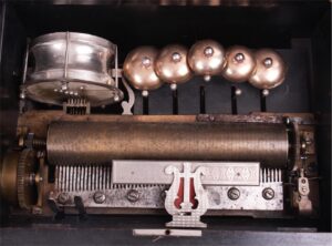 Antique Swiss music box with drum and 5 bells — image 2