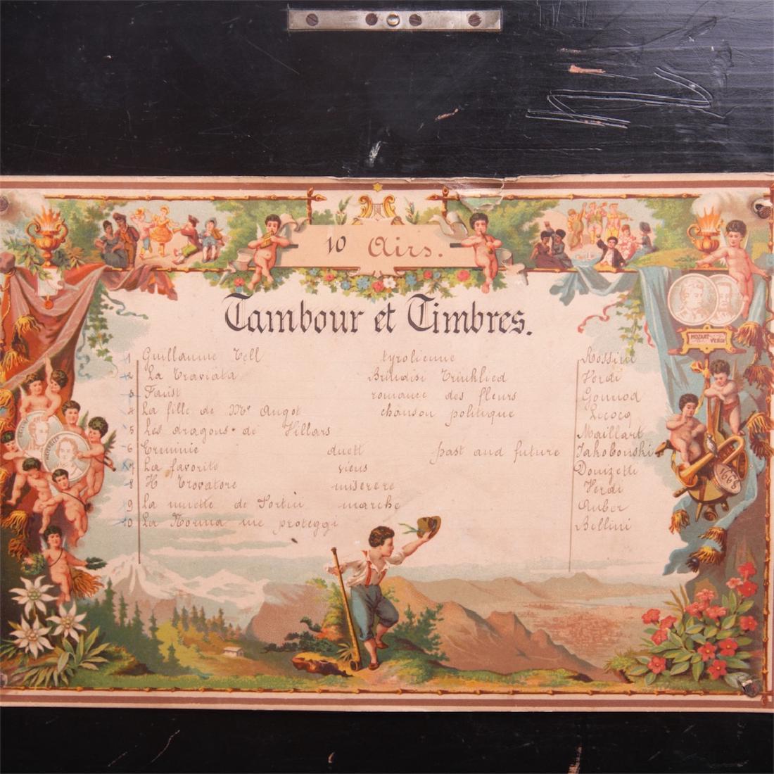 Antique Swiss music box with drum and 5 bells — image 3