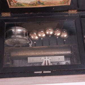 Antique Swiss music box with drum and 5 bells — image 4