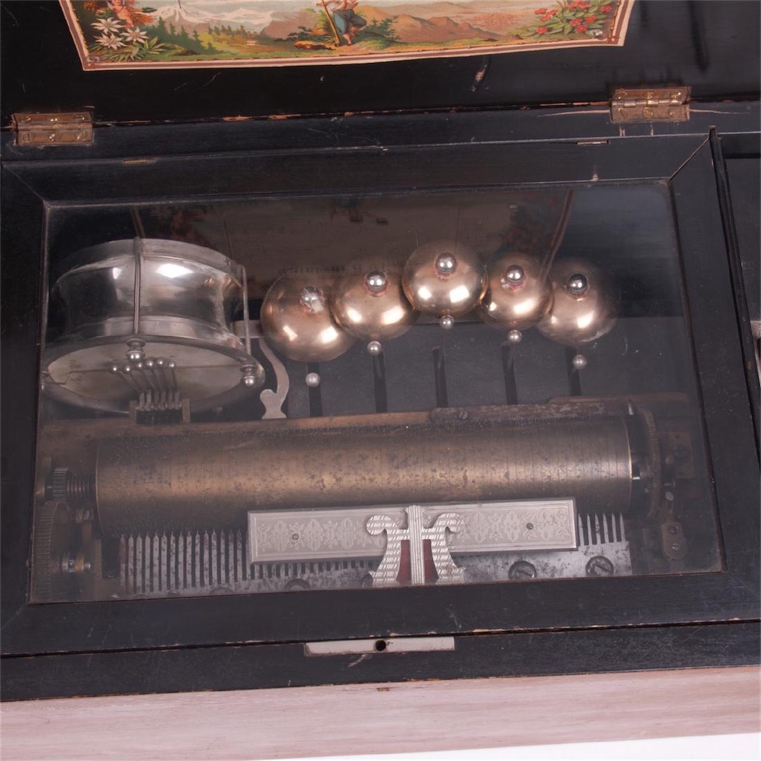 Antique Swiss music box with drum and 5 bells — image 4