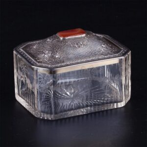 Silver mounted glass jewelry box with cornelian stone — image 2
