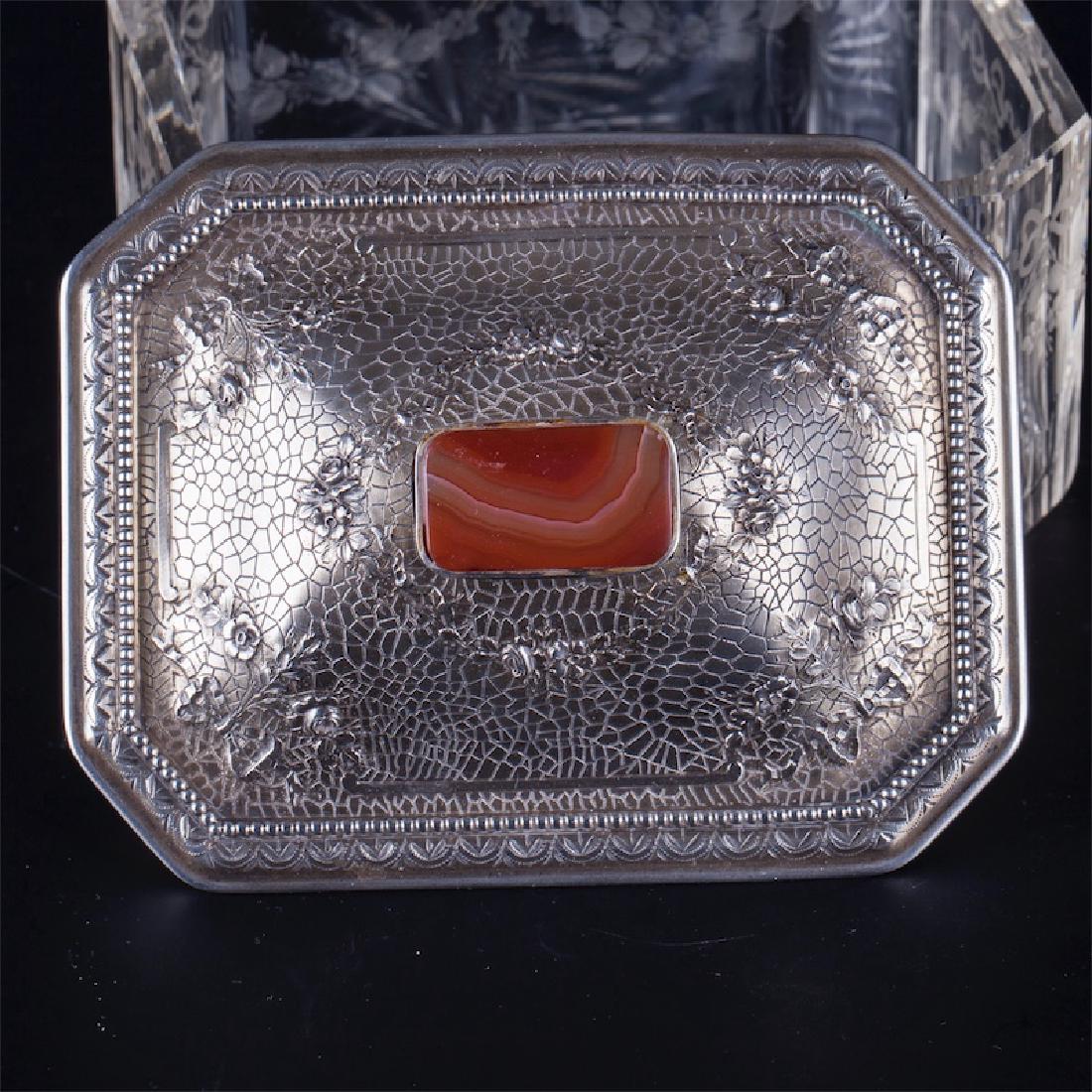Silver mounted glass jewelry box with cornelian stone — image 3