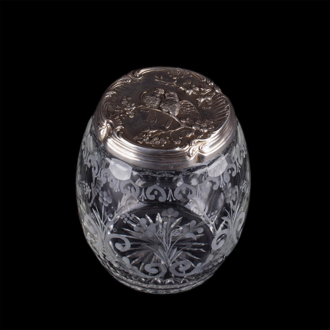 Antique French glass box with a silver top cover — image 1