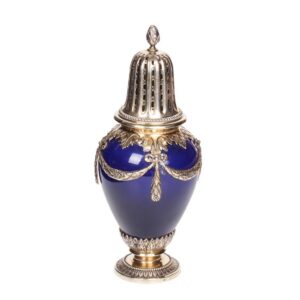 Antique silver and blue porcelain sugar powder — image 1
