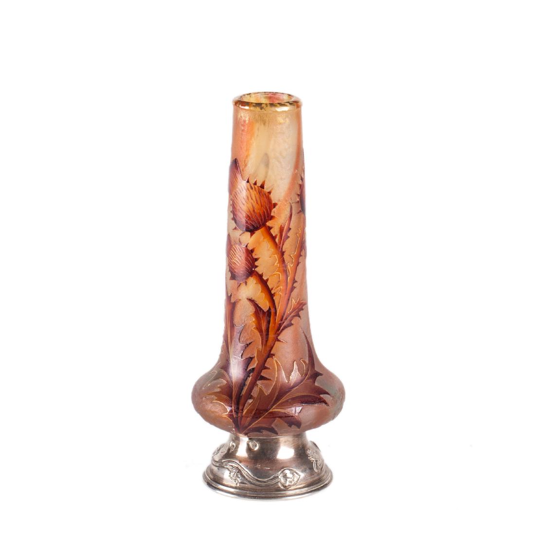 Antique French Daum Nancy vase with cast silver base — image 1