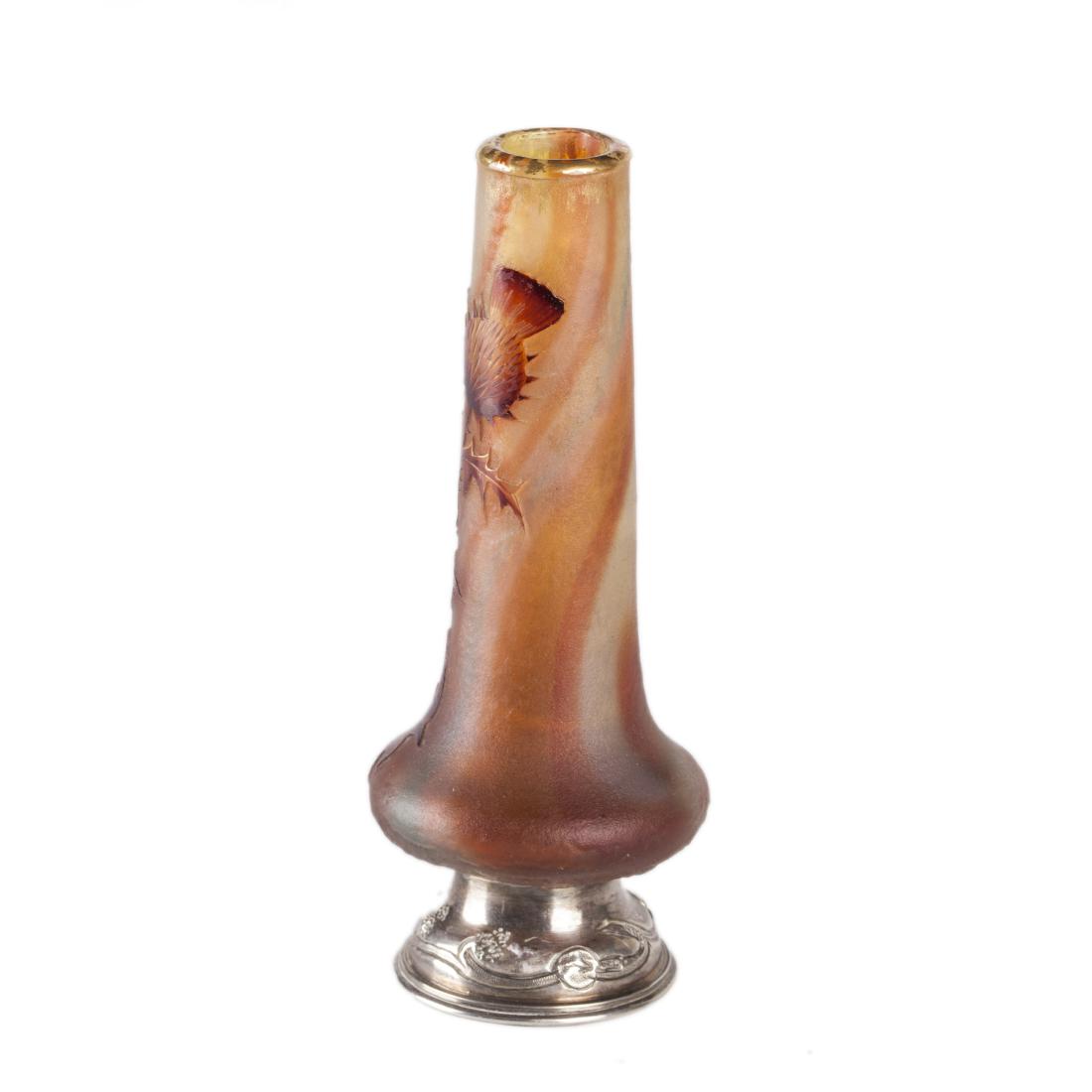 Antique French Daum Nancy vase with cast silver base — image 3