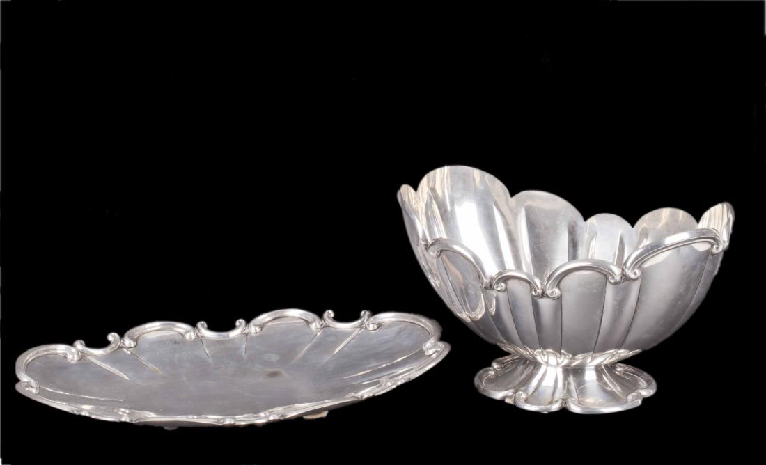 Italian massive silver fruit bowl with a tray — image 5